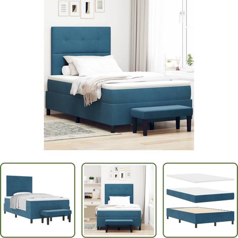 vidaXL Lit moderne - Lit à ressorts avec matelas Bleu foncé 120 x 190 cm Velours (1/5)