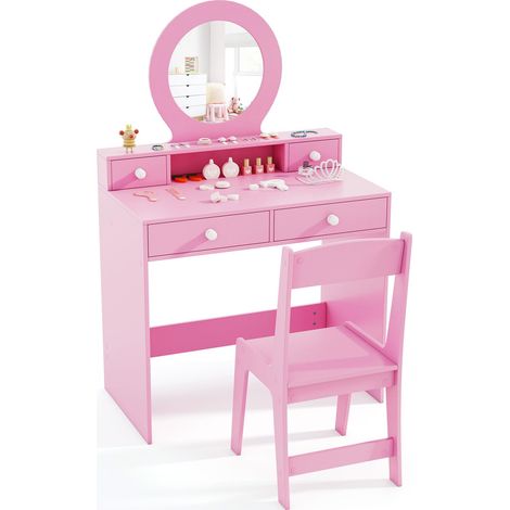 COSTWAY Toeletta Trucco per Bambina 3+ Anni, Postazione Trucco per Bambine (Rosa) (1/5)