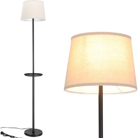 Lampada Piantana Terra Design Moderno Paralume E27 Tessuto con Tavolino Nero (1/5)
