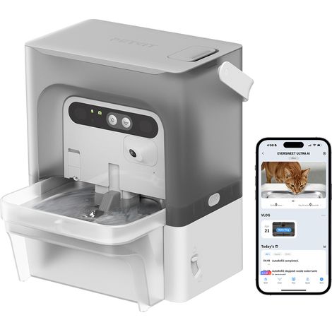 PETKIT EverSweet Ultra Katzen Trinkbrunnen mit KI-Kamera, 5L Frisch/Abwassertrennung, Filterloses Design, Automatischer Wasserspender für Katzen & kleine Hunde, App-Steuerung, 5GHz/2.4GHz WLAN (1/3)