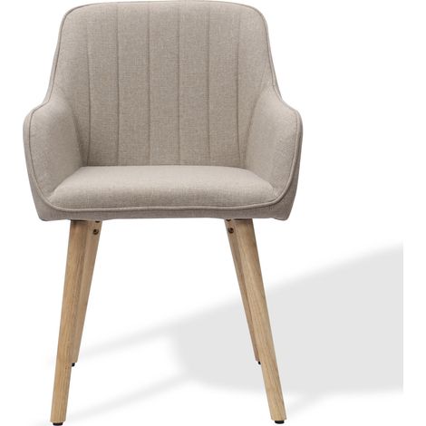 Lot de 2 chaises de salle à manger modernes avec accoudoirs intégrés, revêtement en tissu et pieds en bois (beige clair/marron) (1/5)