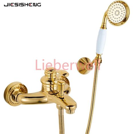 Ensemble de douche simple en laiton Antique, sans pulvérisation aérienne, pomme de douche à main, robinet de baignoire mural pour la maison (1/5)