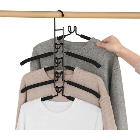 Cintre gain de place, cintre magique antidérapant en métal 5 en 1, support à vêtements multifonctionnel pour adultes avec larges épaules (5 en 1) (1/5)
