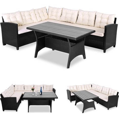 CASARIA® Lisbon Polyrattan Garden Corner Dining Furniture Set WPC Table Black (1/5)