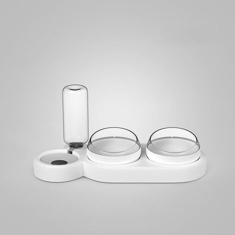 Gamelle pour Chat,3 en1 Double Bol de Nourriture Incliné à 15°,Distributeurs Automatique d'eau,Double Bol avec Support pour Animaux de Compagnie (1/2)