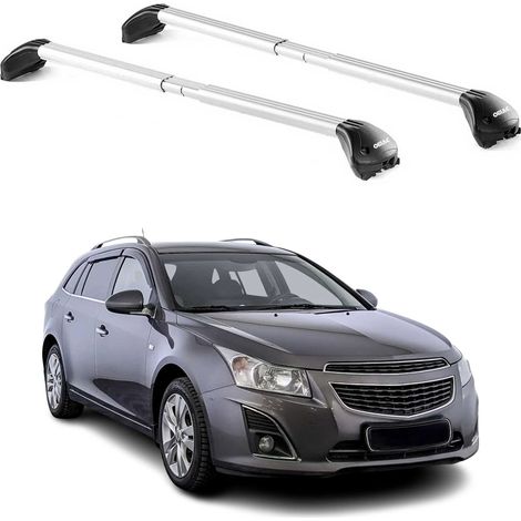 OMAC Barres de toit transversales certifiées TÜV pour Chevrolet Cruze Wagon 2011-2016 – Verrouillables (4 antivols) – Charge max 100 kg – Sangle inox + protection caoutchouc Argent (1/4)