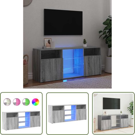 The Living Store TV-Schrank mit LED-Leuchten Grau Sonoma 120x30x50 cm - TV Schrank - Holzwerkstoff - LED Beleuchtung - Grauer Wohntisch - Wohnzimmer Dekoration (1/5)