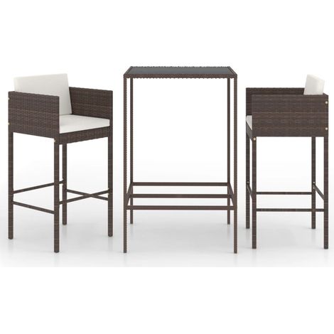 Maison Exclusive - 3-tlg. Gartenbar-Set mit Kissen Poly Rattan Br