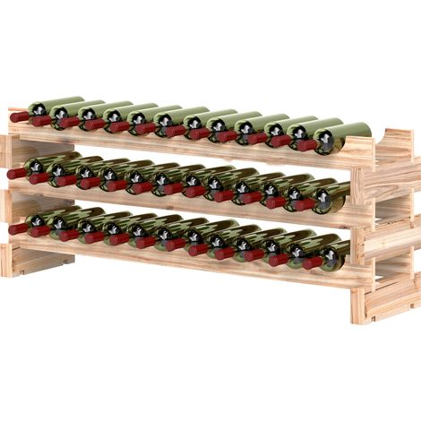 Casier à bouteilles pour 36 bouteilles, étagère à vin avec 3 niveaux modulable, 114×28×42,5cm, bois naturel