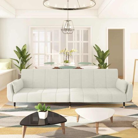 Schlafsofa 2-Sitzer mit 2 Kissen Creme Samt