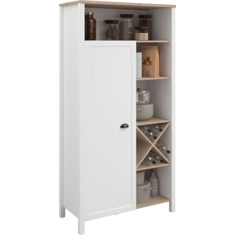 Buffet Alto Cocina con Botellero Coper 1 Puerta 9 estantes Estilo Nórdico Color Blanco y Roble Jackson 95x185 cm (1/5)
