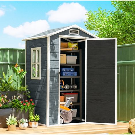 Caseta de jardín 1,1 m² de polipropileno gris con ventana y techo a dos aguas HAVRYA (1/3)
