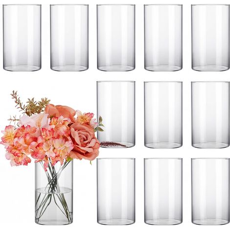 Lot de 12 vases cylindriques en Verre pour centres de Table, Fleurs, décorations de Mariage, bougeoir, étagère, décoration d’intérieur 15,2 cm (1/5)