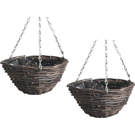 2 Stück Hängeblumenkörbe aus Rattan 30cm Handgefertigter
