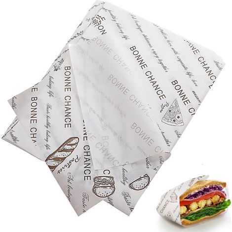 Feuilles de papier sulfurisé, 38 x 28 cm, papier à fromage, papier ingraissable, 100 feuilles, papier ciré, papier alimentaire, papier à fromage, papier à pain, papier à sandwich, papier pour sandwich (1/5)