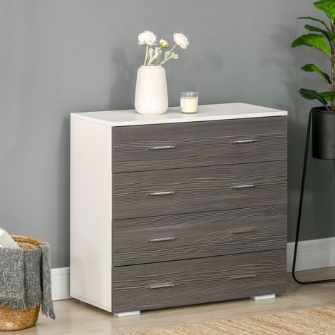 Moderne Kommode mit 4 Schubladen, 76 x 35 x 72 cm, weiß und grau