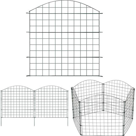 Kit de clôture de jardin , 33 pièces, avec 15 éléments de clôture et 18 barres de fixation, métal vert, enclos extérieur, 15 arcs supérieurs (1/5)