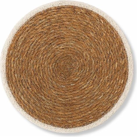 Dessous de Plat Rond en Jonc de Mer Ø25 cm avec Bordure Blanche – Set de Table Déco Cuisine – sous-Plat Naturel Résistant à la Chaleur, Liège (1/5)
