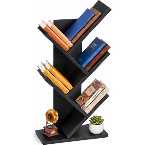 VOUNOT® Librería en Forma de Árbol 30x16x60cm Estantería Vertical Ahorra Espacio Antivuelco Estante de Pie para Libros Biblioteca de Niveles Negro (1/5)
