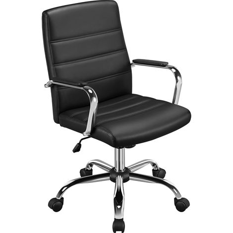 Homevive Silla Giratoria de Oficina Sillón de Trabajo con Respaldo Tapizado Asiento Cuero Sintético Altura Ajustable Negro