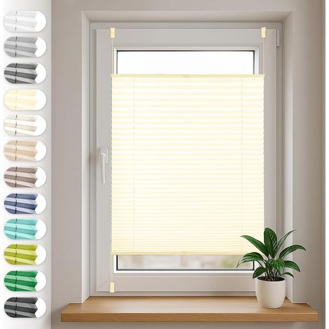 Store plissé sans perçage 40cm x 100cm, crème, stores pour les portes et les fenêtres, opaque, protection de la vie privée, protection solaire, store plissé prêt à l'emploi, enrouleur (1/5)