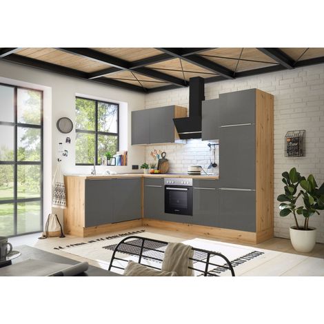 Küche Küchenzeile Winkelküche Marleen Premium 280 cm Grau Artisan Eiche Respekta