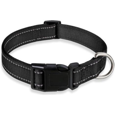 Black dog collar size M width 2.5 cm adjustable size 35-50 cm reflective buckle adjustable polyester collar (1/5)