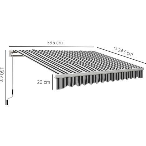 Store de balcon, 3,95 x 2,45 x 3,50 m, résistant aux UV, pour toutes surfaces, avec manivelle, aluminium, polyester, blanc et bleu (1/5)