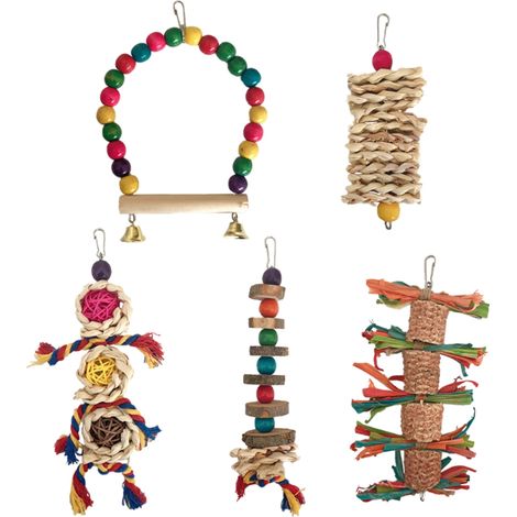 Ensemble de 5 balançoires pour oiseaux, jouet pour cage à perroquets, échelle en bois et rotin pour l'entraînement des petits oiseaux et des perroquets. Support de jeu. (1/5)
