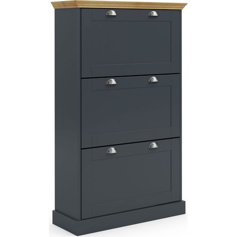 Motala-Rangement pour chaussures avec 3 portes à rabat en aspect bois anthracite