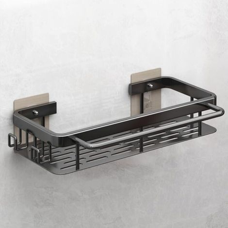 Organizzatore per lavabo nero, senza foratura, con portasciugamani e ganci, supporto per spugna, spazzola e sapone, design moderno - Crezuo