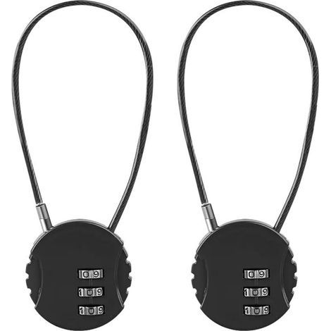 2 Pack Serrure à Combinaison Cadenas Étanche Extérieur à 3 Chiffres, Serrure De Casier Serrure de Gymnastique, Mini Cadenas à Combinaison De Câbles Métalliques (Noir) (1/4)