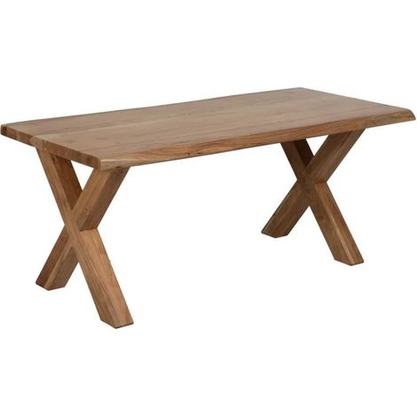Table à manger 180 cm bois acacia massif pieds croisés ajustables OLISAR (1/5)