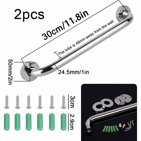 2 Pcs Acier Inoxydable Barre D'appui de Bain,Barre D'Appui En Inox Murale Robuste Poignée,Barre D'Appui INOX Poignée, Sécurité Grab Bar pour baignoire Douche Toilette 30cm (1/4)