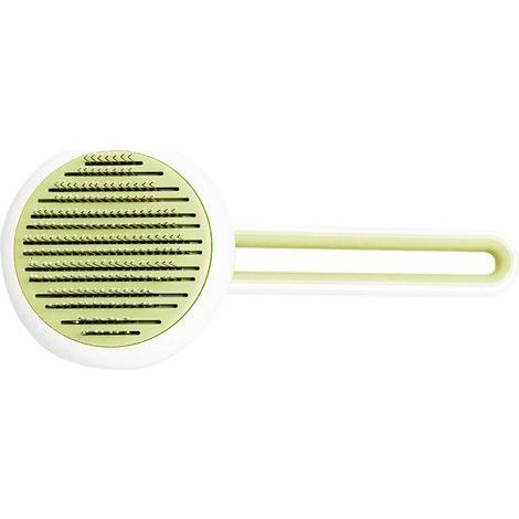 Cepillo para perros y gatos, autolimpiante, elimina fácilmente el pelo muerto y la capa interna con un solo clic, cepillo de aseo para perros y gatos de pelo corto y largo (verde). (1/5)