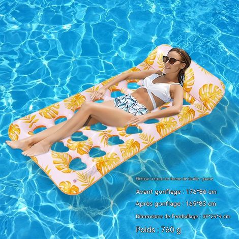 Hamac gonflable flottant de style tropical, design perforé, porte-gobelet intégré, lit flottant portable - Hamac flottant perforé jaune(pompe non requise)