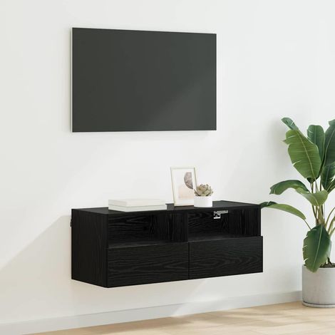 Meuble TV mural-Banc TV-Meuble Télé Chêne noir 80 x 30 x 30 cm Bois d'ingénierie (1/5)