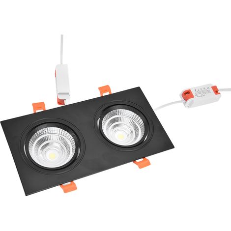 Luminaire encastré LED 7W x 2, spots COB orientables, grille rectangulaire double, plafonnier à LED avec driver (blanc 6000K, 100-264V, découpe 200x100mm). (1/5)