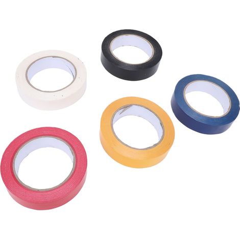 Lot de 5 bandes de marquage au sol en vinyle de 2,5 cm de large (1 pouce) pour terrains de sport extérieurs, respect des distances de sécurité. Couleurs : jaune, rouge, bleu, noir et blanc. Longueur : (1/5)