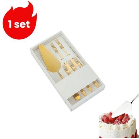 Couteau à gâteau - Fourchette à gâteau - Ensemble service dessert en acier inoxydable - Usage domestique et professionnel - 1 set (1/5)
