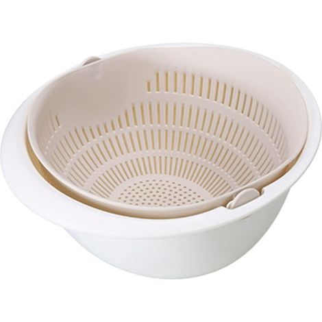 1 panier à linge portable avec égouttoir multifonctionnel gain de place pour laver et mélanger fruits légumes beige (1/4)
