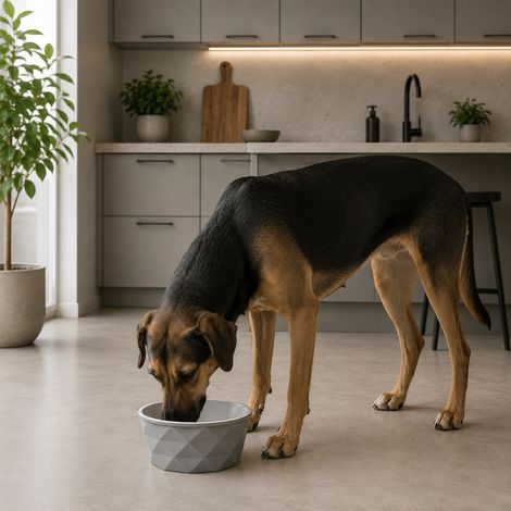 belviona Futternapf für Hunde, Keramiknapf mit rutschfestem Silikonboden, für Nassfutter, Trockenfutter & Wasser, 1100 ml, dunkelgrau/hellgrau matt (1/4)