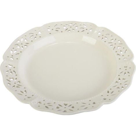 Plato llano de cerámica elegante de 30,5 cm en color blanco. (1/2)