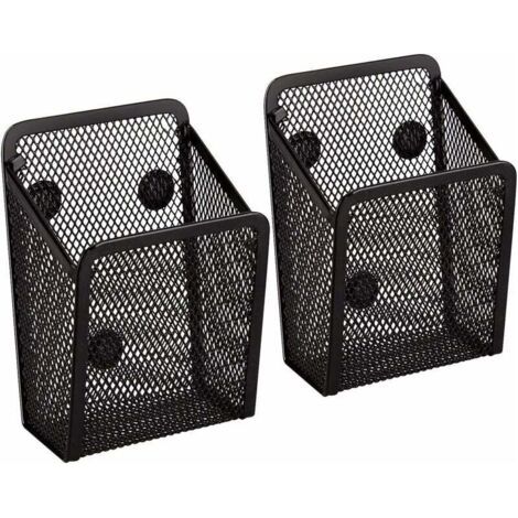 Porte Stylo Magnétique 2 pièces - Paniers de Rangement en Maille Avec Aimanté Forts Pour Rangement Frigo, Organisateur de Cuisine, Organisateur de Bureau, Accessoires de Casier - Noir
