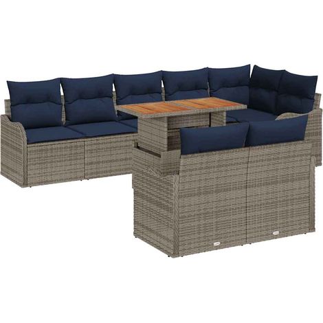 Garden Sofa Set 9 pcs 8-Seater Grey and Navy Blue Poly Rattan vidaXL (1/5)