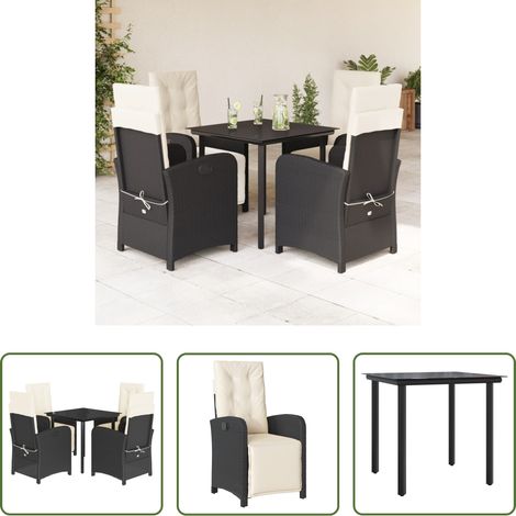 vidaXL Gartenessgruppe -  5-tlg. Garten-Essgruppe mit Kissen Schwarz Poly Rattan (1/5)
