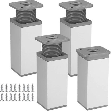 Verstellbare Schrankbeine, 4 Stück, höhenverstellbar (0–20 mm), Tischbeine aus Aluminiumlegierung, verstellbare Füße für Küchen- und Sofamöbel (passend für 4 x 4 x 10 cm Tischplatten), silberfarben