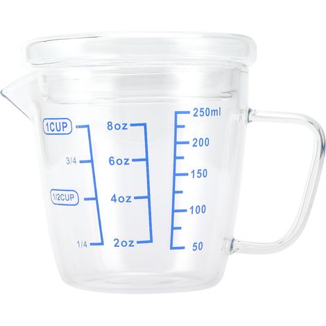 Tasse à mesurer en verre résistant à la chaleur, balance à lait, pichet doseur avec couvercle, ustensile de cuisine (250 ml) (1/5)