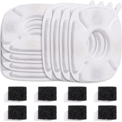 Lot de 8 filtres de rechange et 8 éponges de préfiltration de rechange pour distributeur d'eau pour animaux Veken - Idéal pour un usage quotidien, conception ergonomique...