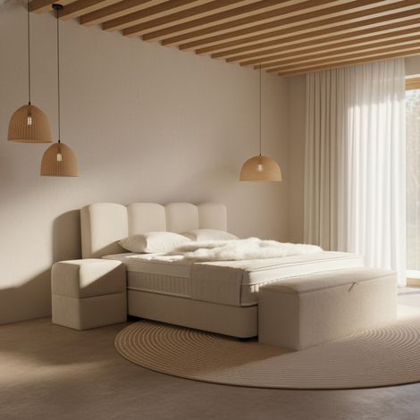 Lit Boxspring coffre 140cm en tissu + matelas + surmatelas AMAURY (1/5)